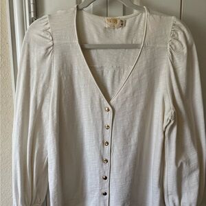 100% Cotton Nation LTD Cream Button-Down Shirt with Gold Accents